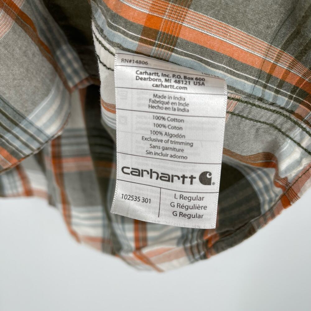 Carhartt Relaxed Fit Plaid Button Down Collared Shirt Men's Large Green Orange - Picture 4 of 7